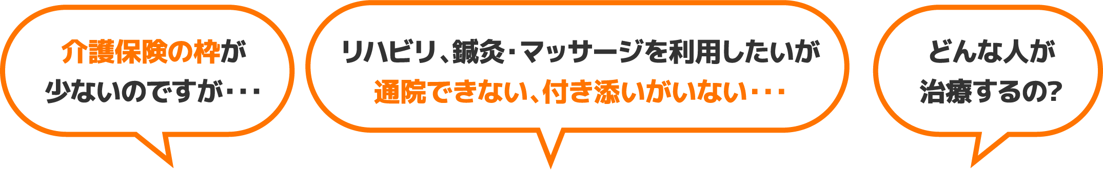 介護保険の枠が少ないのですが。リハビリ、鍼灸・マッサージを利用したいが通院できない、付き添いがいない。どんな人が治療するの?